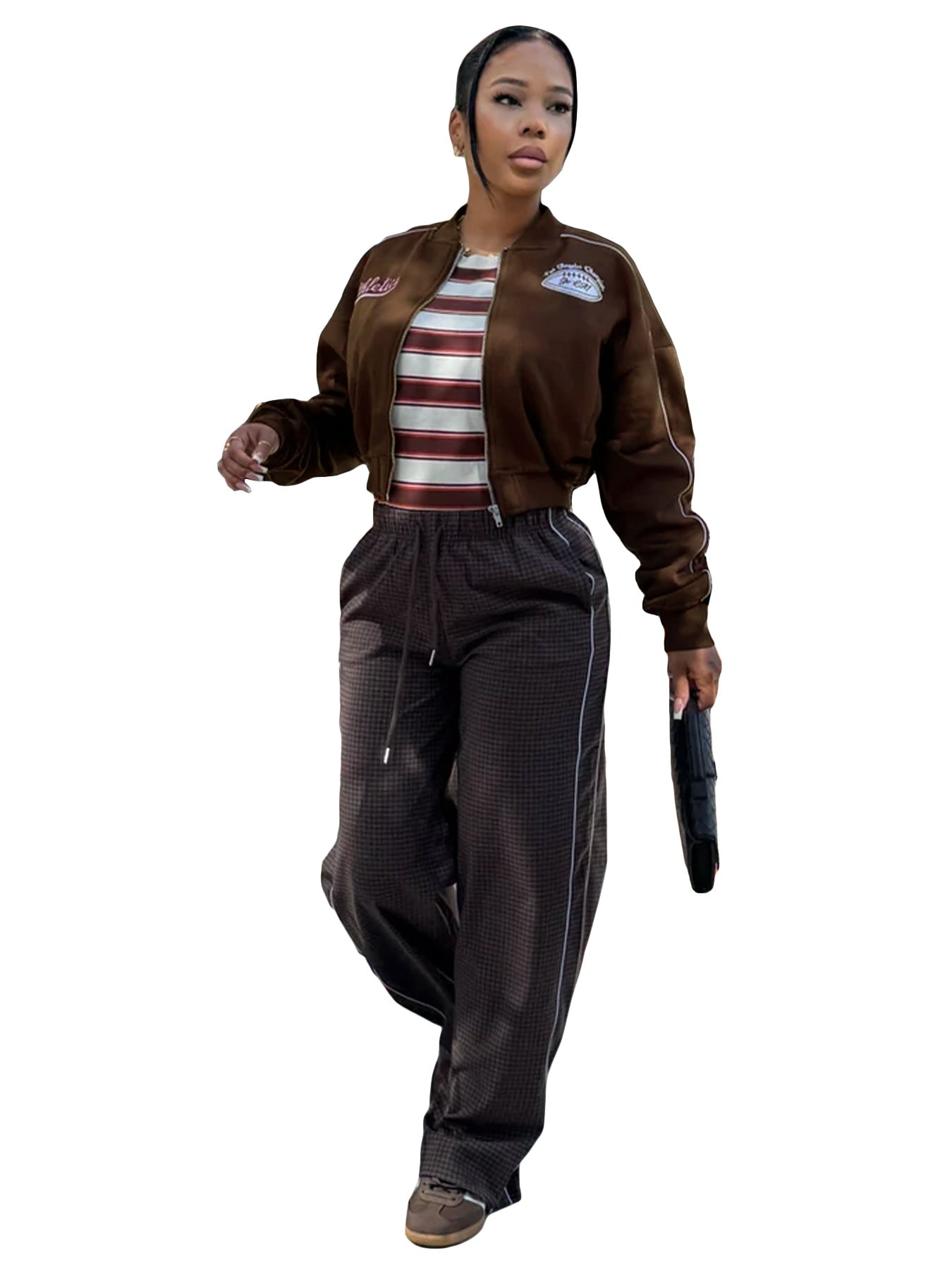 Women Wear Brushed Hoody Casual Sports Zipper Embroidered Varsity Jacket Coat for Women