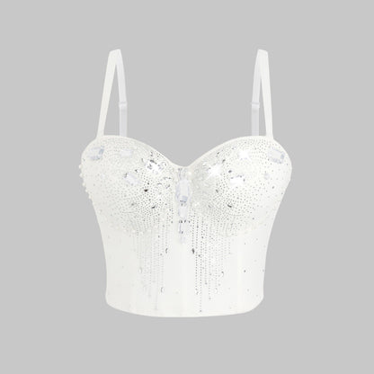 Women Wear Tube Top Rhinestone Chain Handmade Small Vest Sling Basic Design