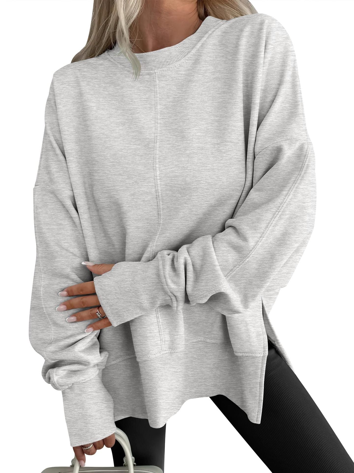 Code Casual round Neck Pullover Solid Color Loose Sports Long Sleeve Sweatshirt Tops