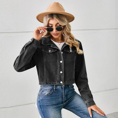 Sexy Washed Denim Short Jacket Top Long Sleeve Women