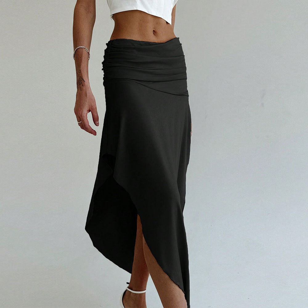 Women Clothing Elegant Intellectual Skirt Spring Summer Irregular Asymmetric Skirt Mid Length Skirt