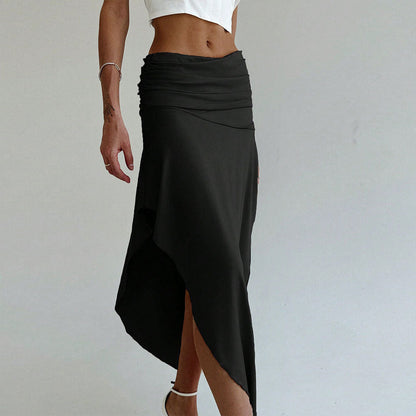Women Clothing Elegant Intellectual Skirt Spring Summer Irregular Asymmetric Skirt Mid Length Skirt