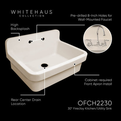 Old Fashioned Country Fireclay Utility Sink with High Backsplash
