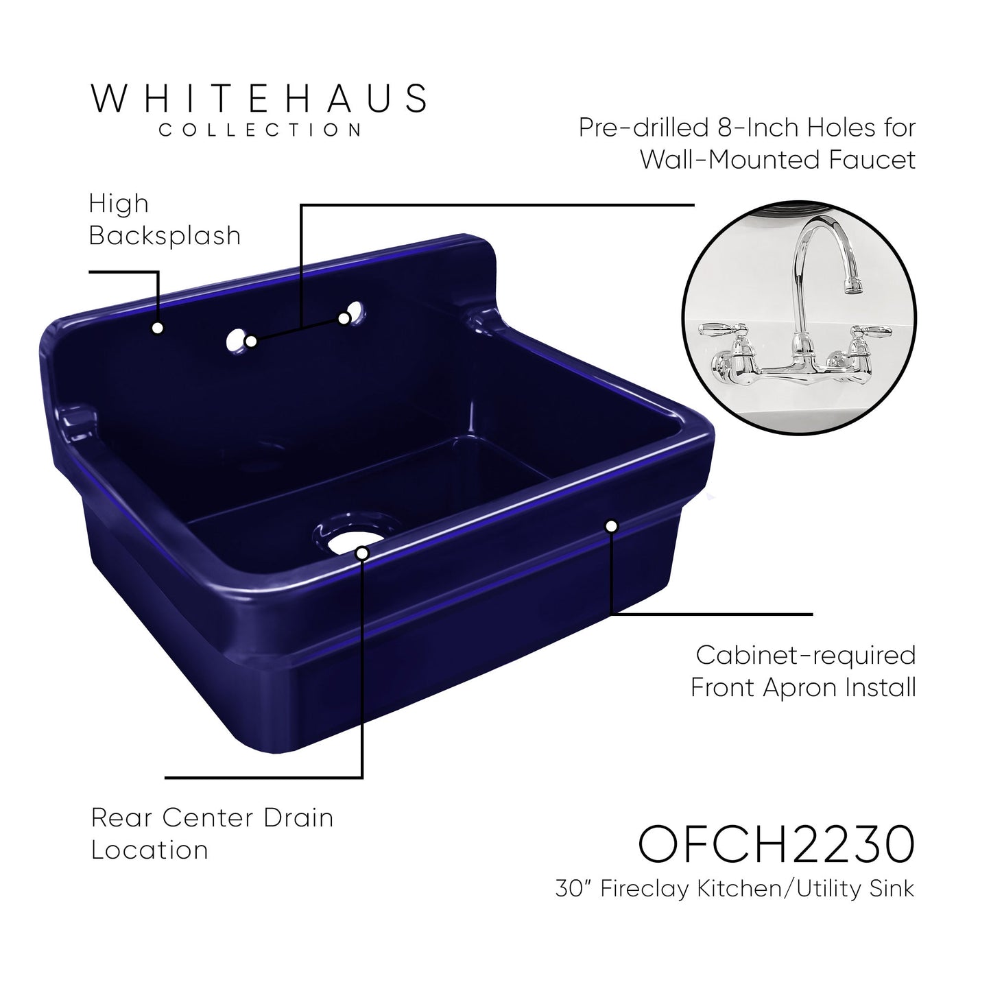 Old Fashioned Country Fireclay Utility Sink with High Backsplash