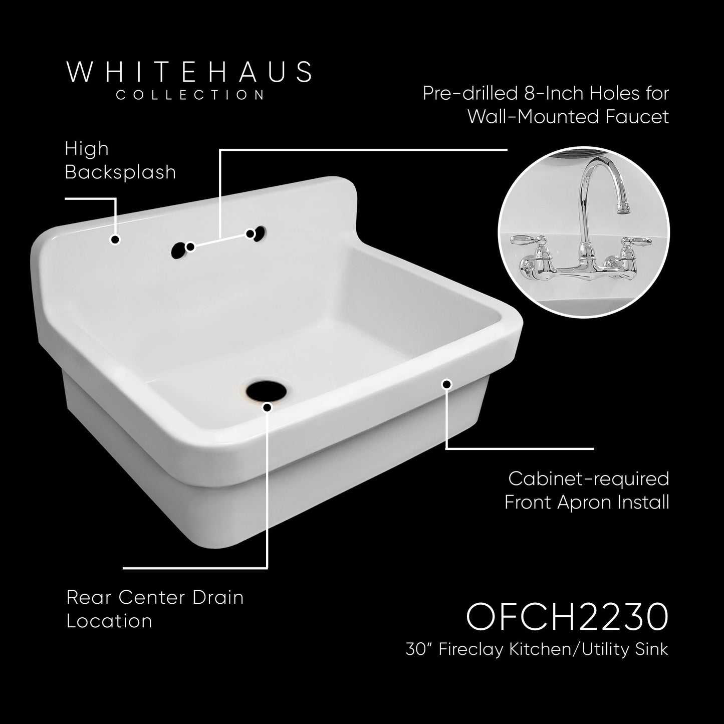 Old Fashioned Country Fireclay Utility Sink with High Backsplash