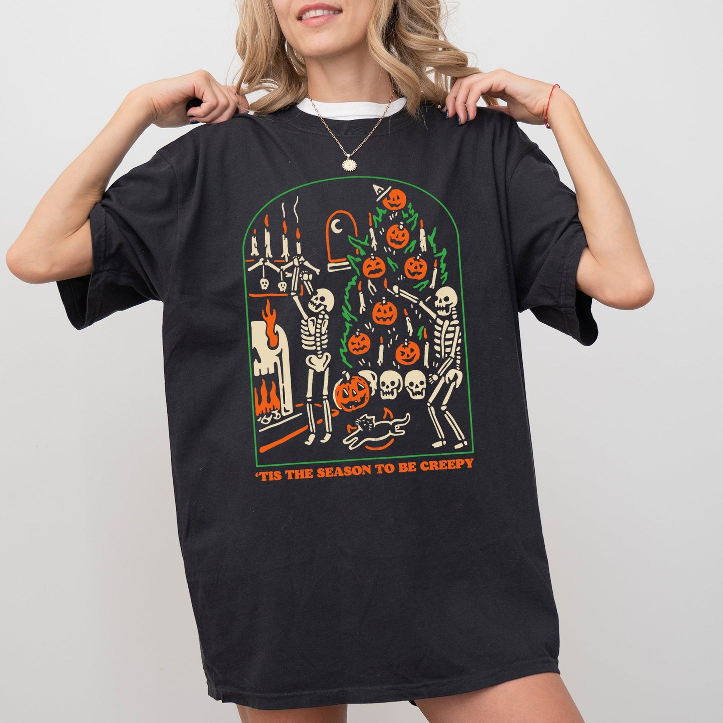 Tis The Season To Be Creepy, Spooky, Skeleton, Funny, Witch, Aesthetic, Meme, Halloween, Costume, Tshirt Comfort Colors T-Shirt