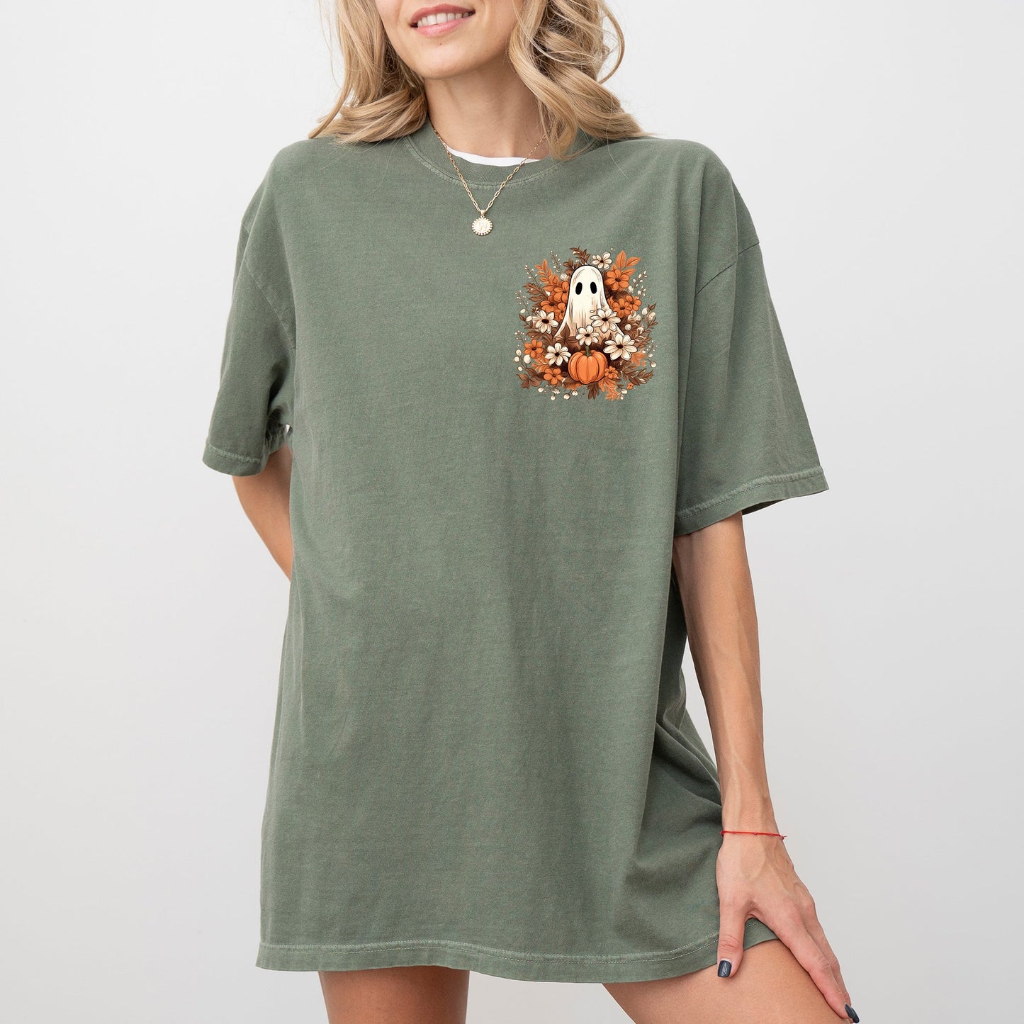 Floral Ghost, Pocket, Skeleton, Spooky, Funny, Witch, Aesthetic, Meme, Halloween, Costume, Tshirt Comfort Colors T-Shirt