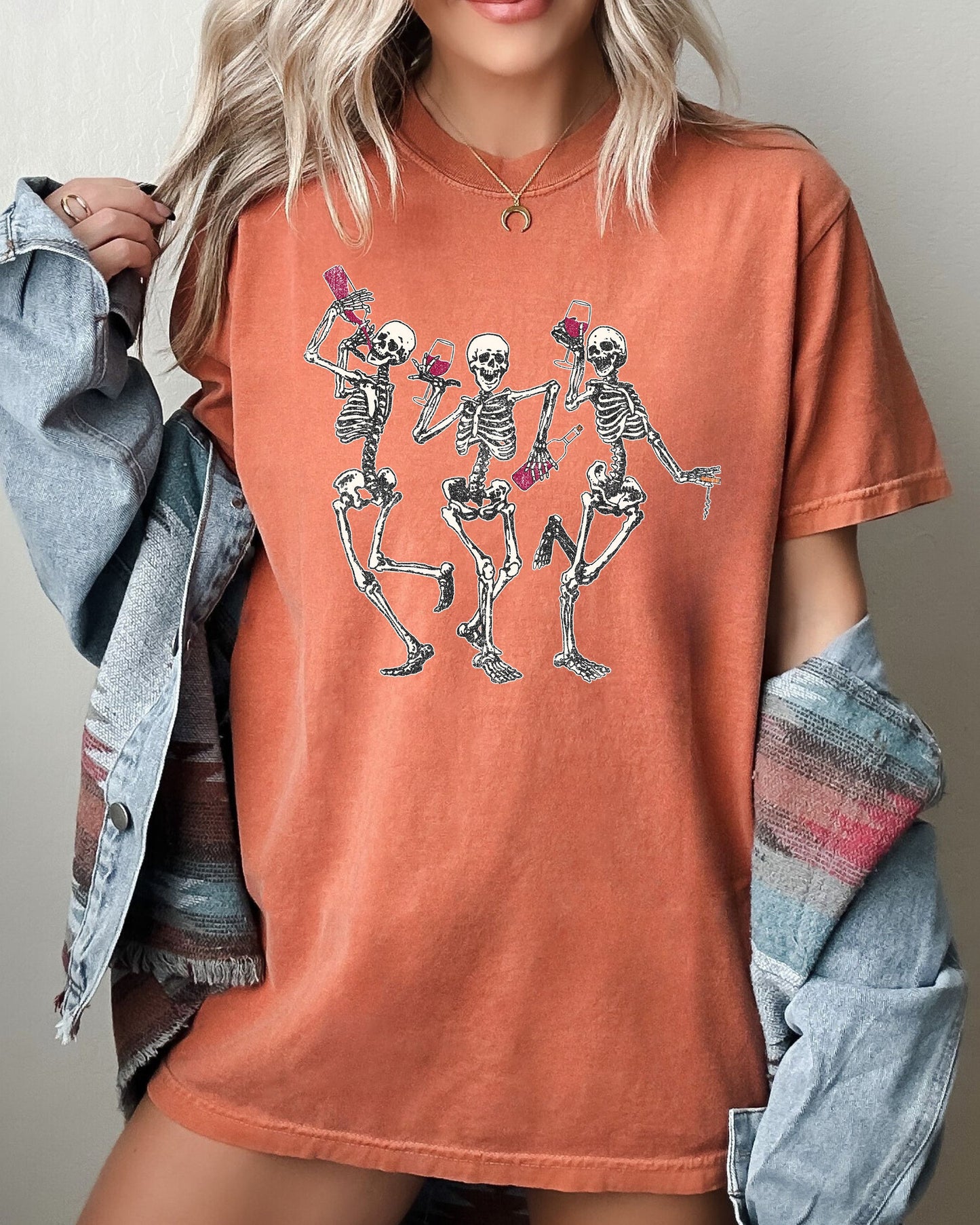 Dancing Skeletons, Wine, Funny, Ghost, Spooky, Witch, Aesthetic, Meme, Halloween, Costume, Tshirt Comfort Colors T-Shirt