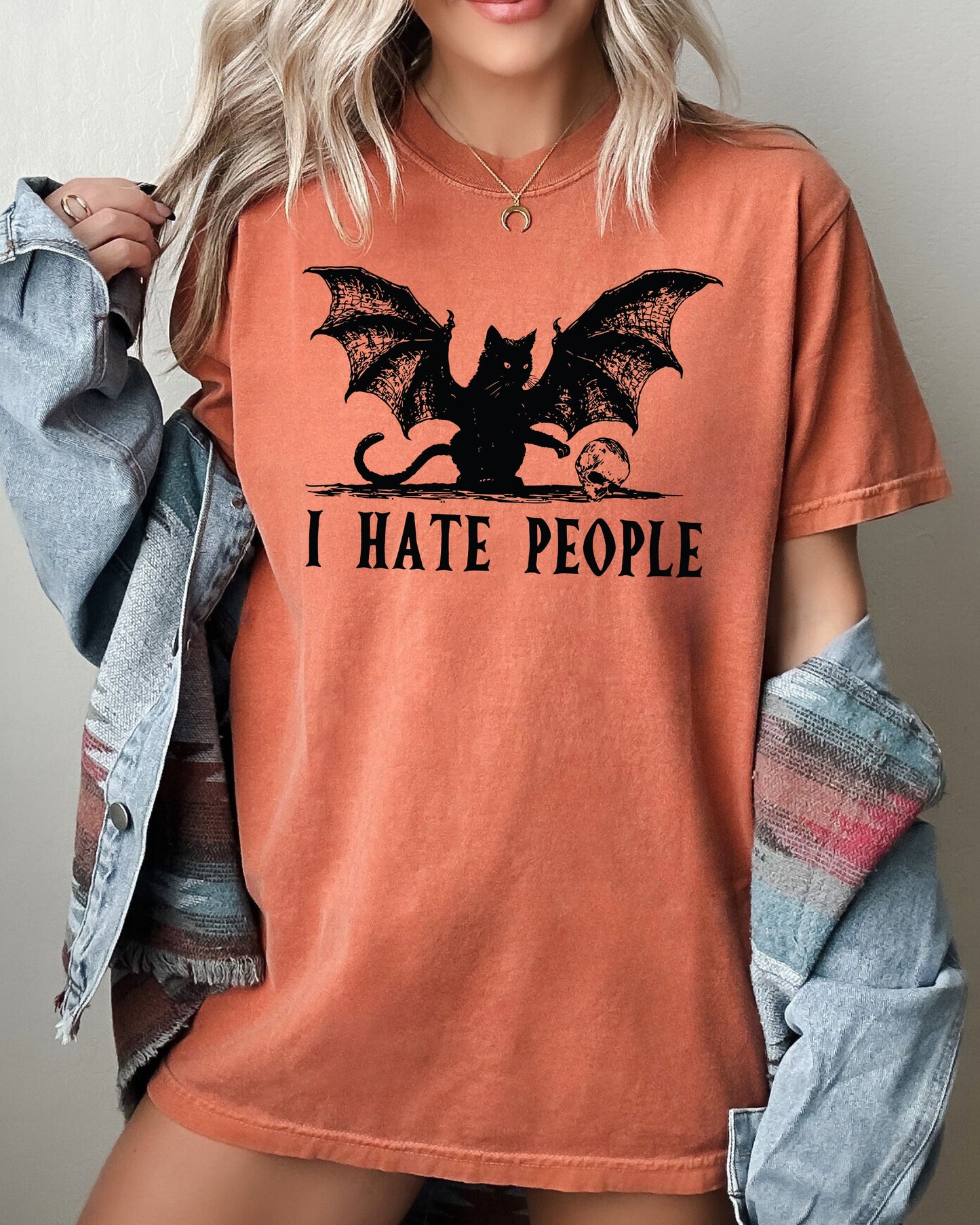 I Hate People, Bat, Skeleton, Funny, Ghost, Spooky, Witch, Aesthetic, Meme, Halloween, Costume, Tshirt Comfort Colors T-Shirt