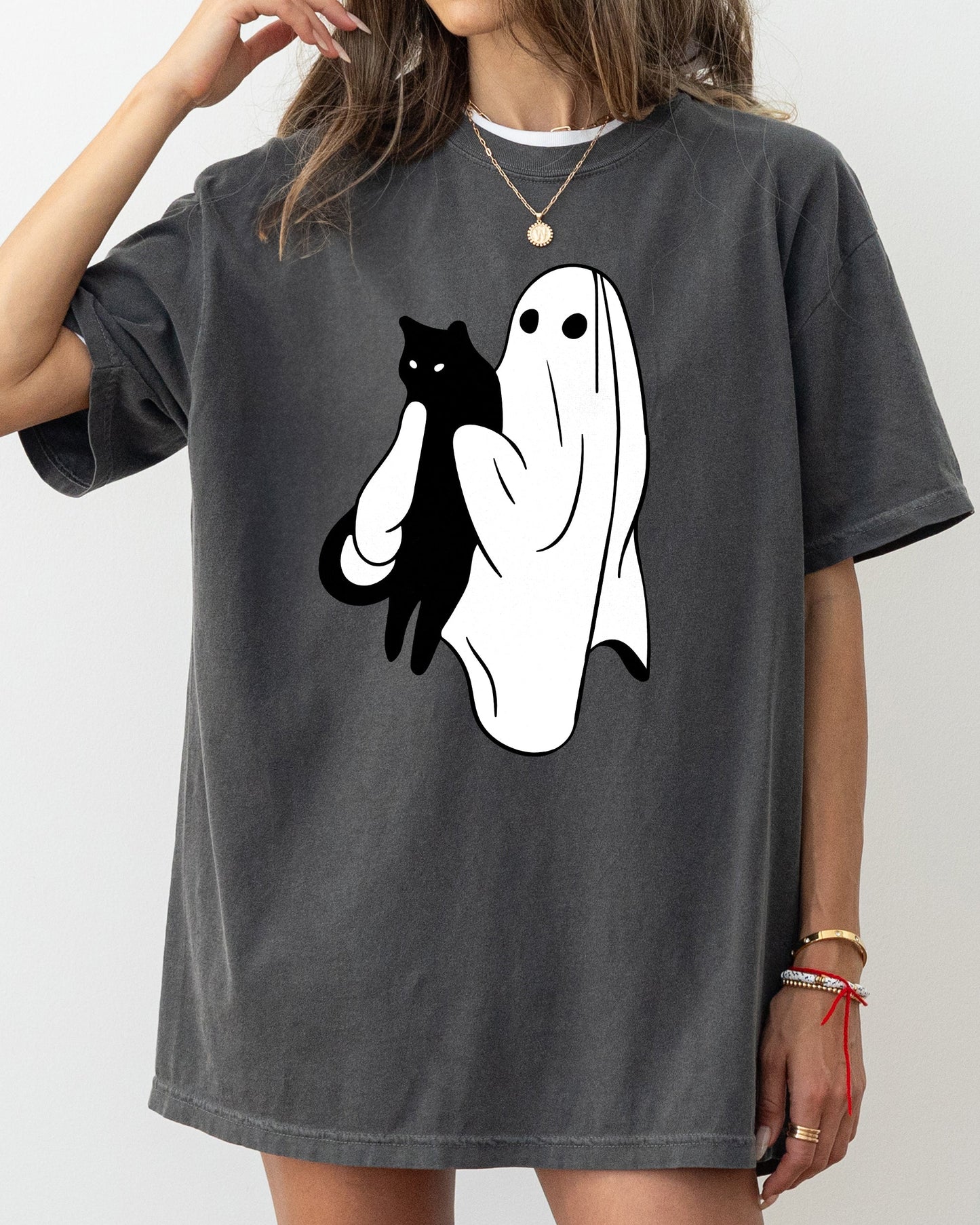 Ghost and Cat, Skeleton, Witch, Skull, Funny, Spooky, Aesthetic, Meme, Halloween, Costume, Tshirt Comfort Colors T-Shirt