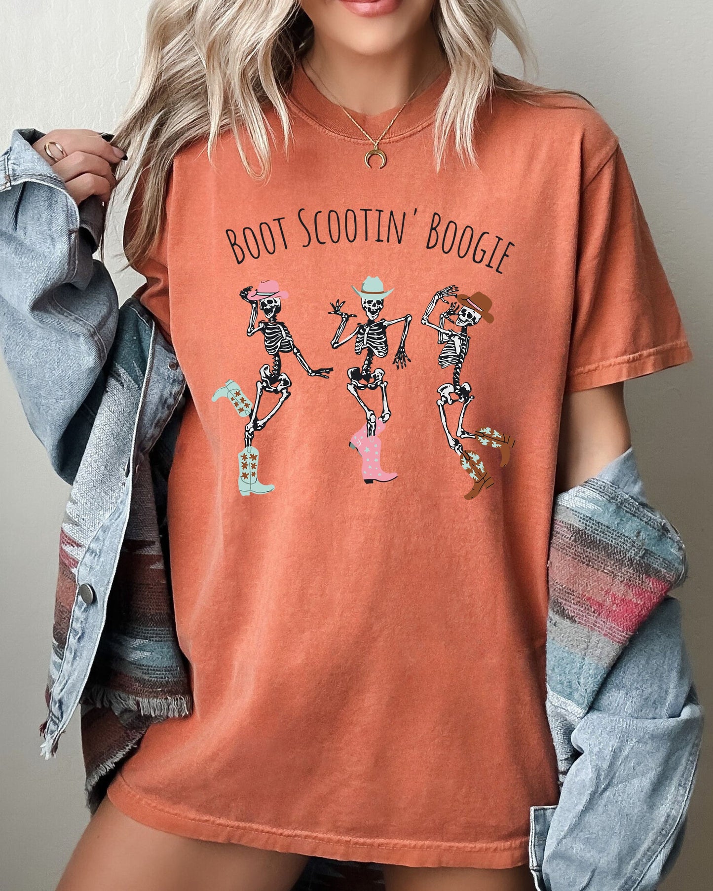 Boot Scootin' Boogie, Western, Skeleton, Ghost, Witch, Skull, Funny, Spooky, Aesthetic, Meme, Halloween, Costume, Tshirt Comfort Colors T-Shirt