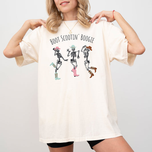 Boot Scootin' Boogie, Western, Skeleton, Ghost, Witch, Skull, Funny, Spooky, Aesthetic, Meme, Halloween, Costume, Tshirt Comfort Colors T-Shirt