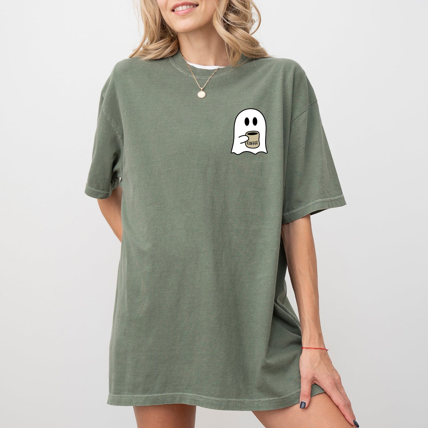 Ghost, Coffee Lover, Pocket, Skeleton, Ghost, Witch, Skull, Funny, Spooky, Aesthetic, Meme, Halloween, Costume, Tshirt Comfort Colors T-Shirt