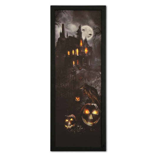 31" LIGHT UP Haunted House with Pumpkin Wall Art
