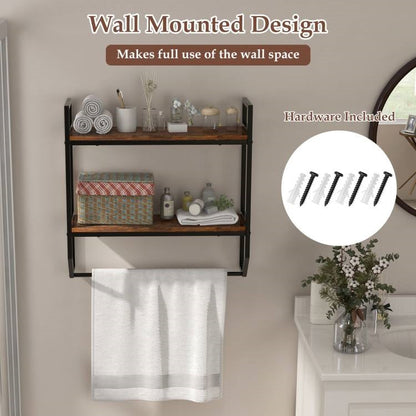 Wall Mounted Over Toilet 2-Shelf Bathroom Shelving Unit with Towel Bar
