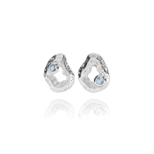 Oasis Ear Studs – Sterling Silver & Gold with Blue Topaz