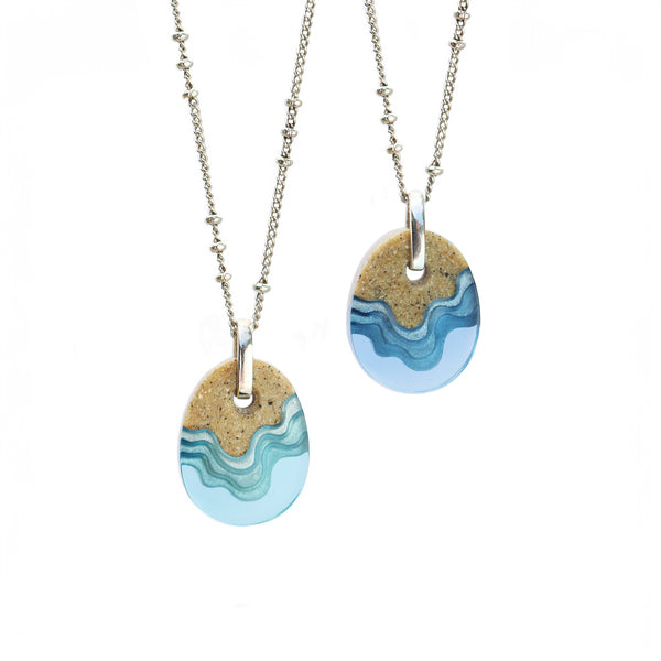 Oceanfront Necklace – Aqua & Ultramarine Resin Oval Pendant
