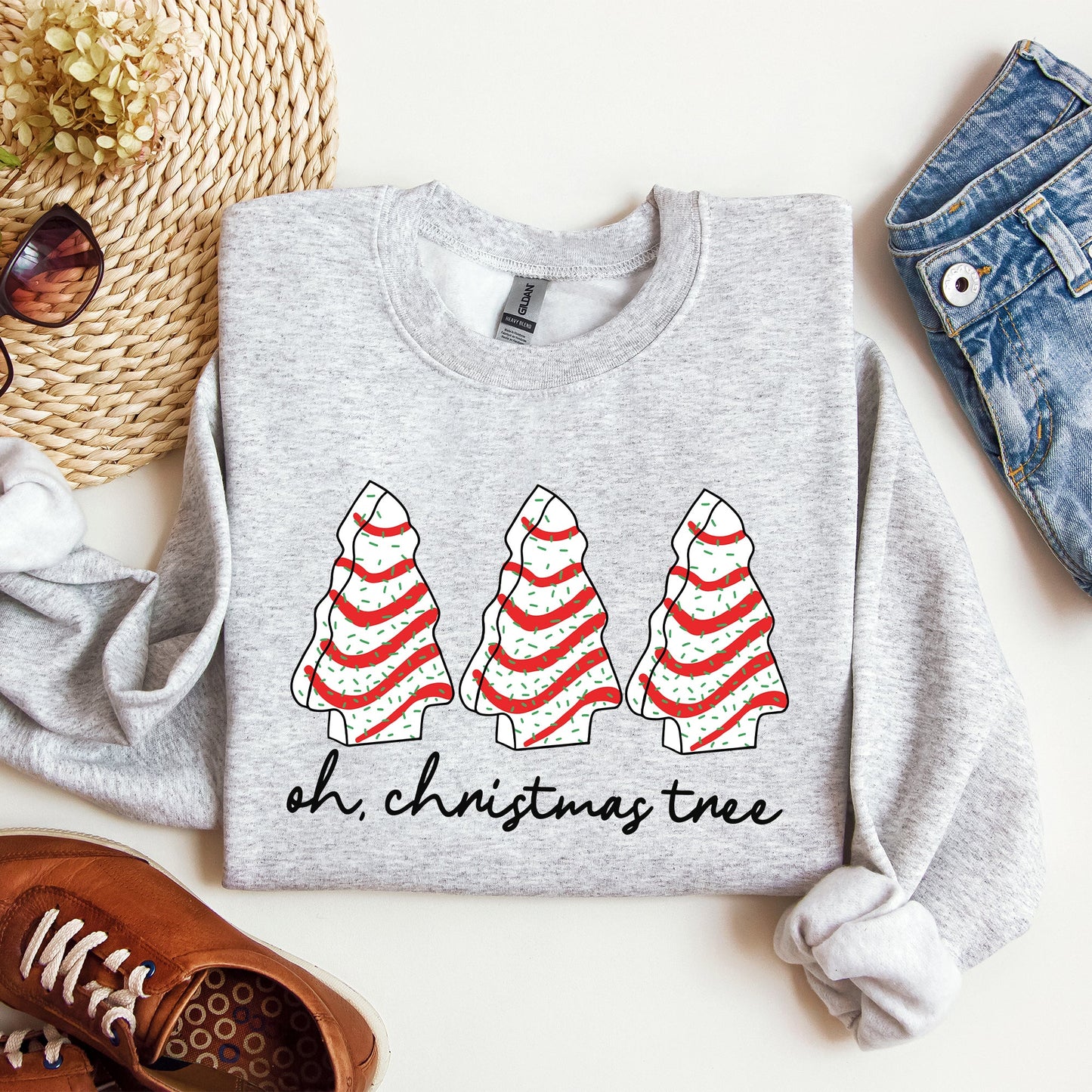 Oh Christmas Tree, Cakes, Winter, Snacks, Santa, Snow, Xmas Sweatshirt