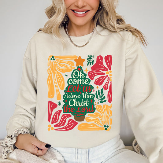 Oh Come Let Us Adore Him, Christ, Christmas, Religious, Floral, Christian Sweatshirt