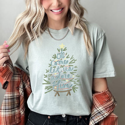 Oh Come Let Us Adore Him, Christmas, Religious, Christian, Carol, Comfort Colors Tshirt