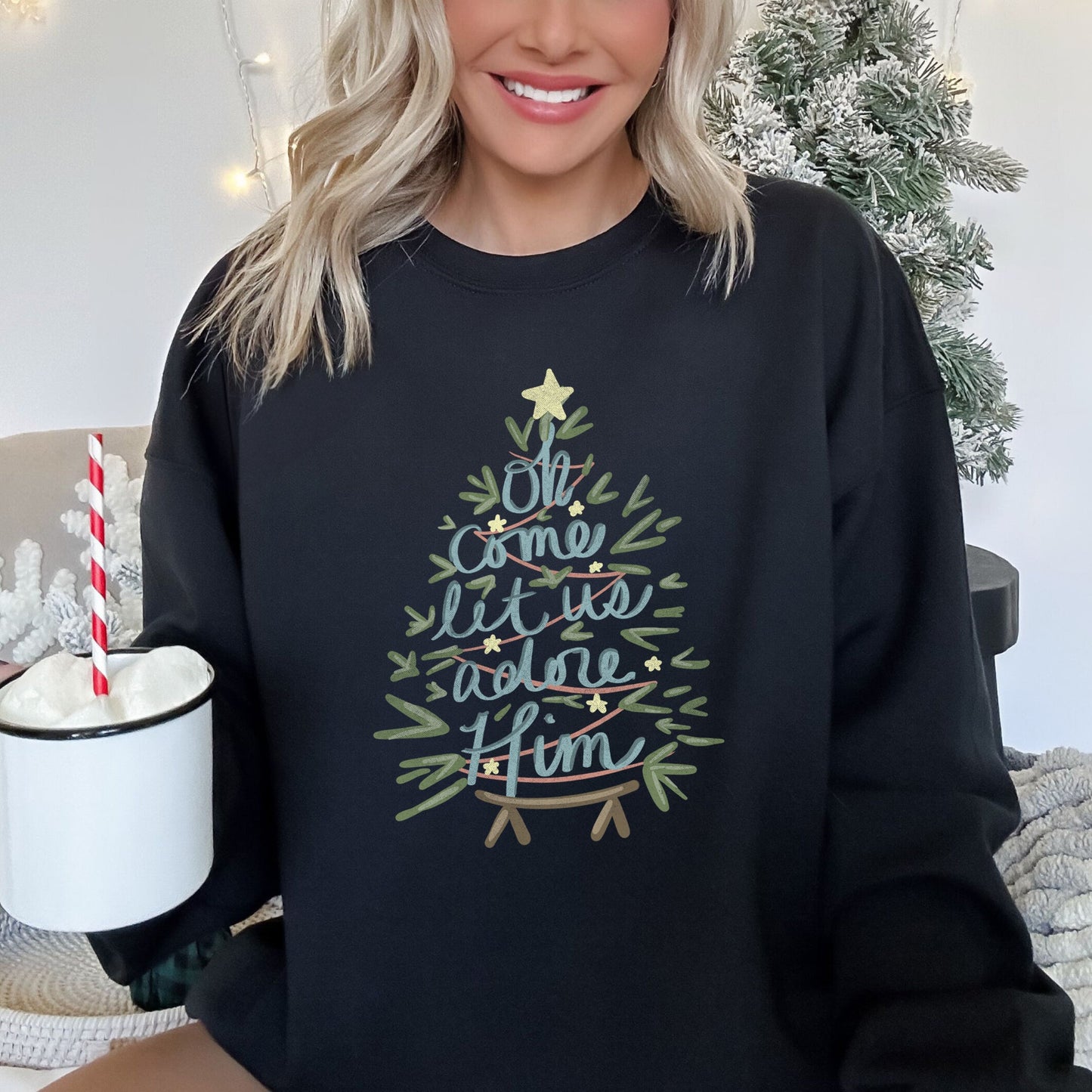 Oh Come Let Us Adore Him, Christmas, Religious, Christian, Carol Sweatshirt
