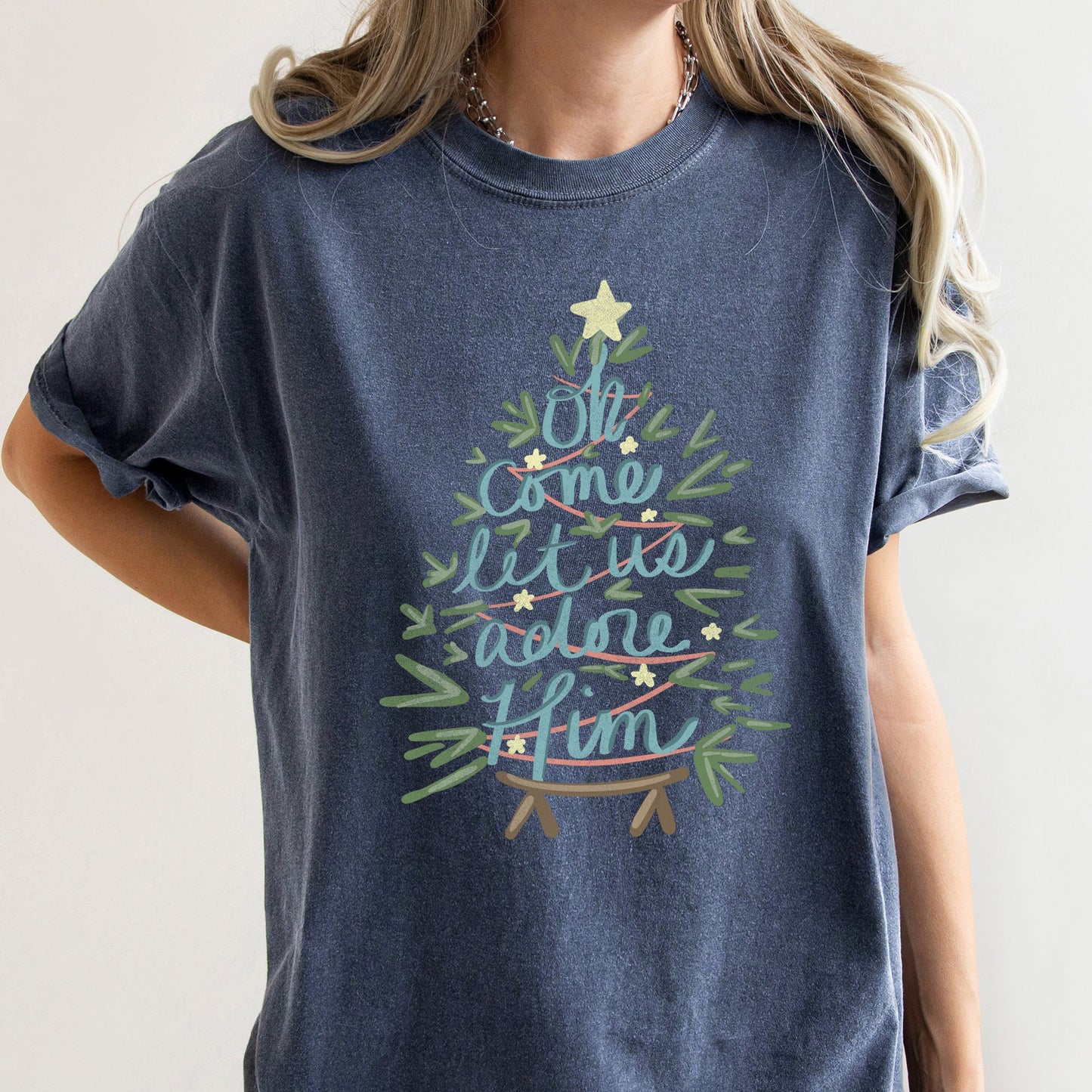 Oh Come Let Us Adore Him, Christmas, Religious, Christian, Carol, Comfort Colors Tshirt