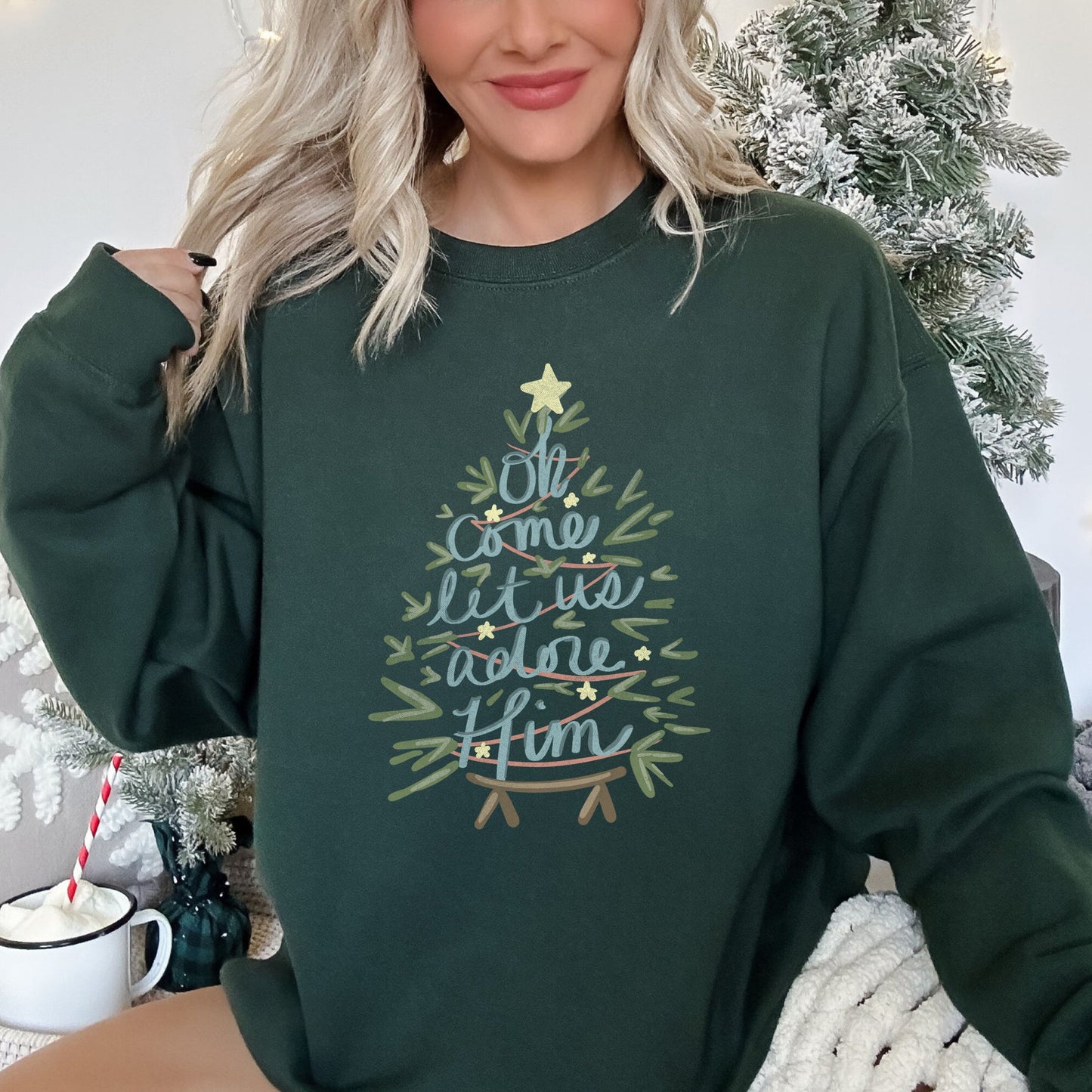 Oh Come Let Us Adore Him, Christmas, Religious, Christian, Carol Sweatshirt