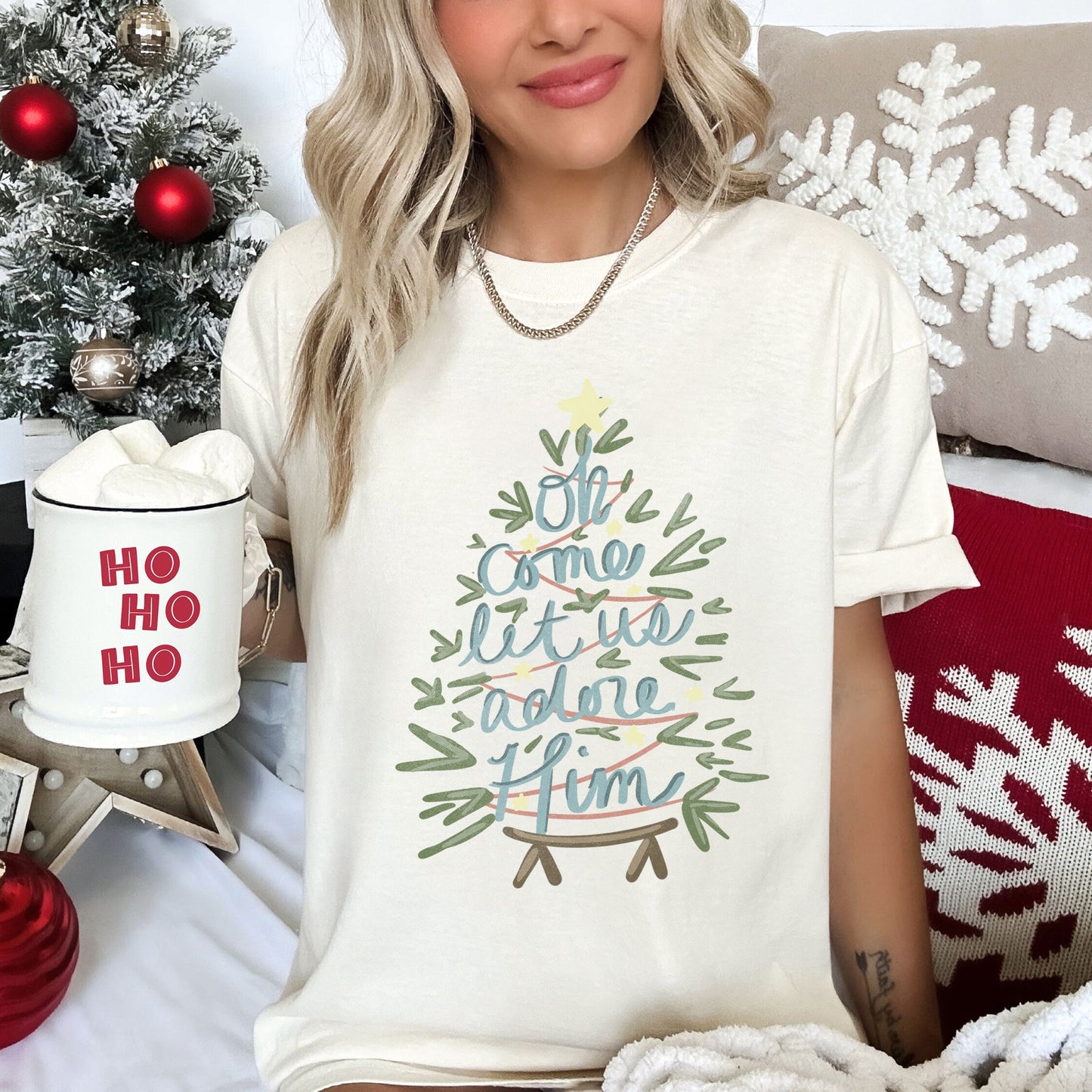 Oh Come Let Us Adore Him, Christmas, Religious, Christian, Carol, Comfort Colors Tshirt
