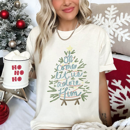 Oh Come Let Us Adore Him, Christmas, Religious, Christian, Carol, Comfort Colors Tshirt