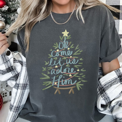 Oh Come Let Us Adore Him, Christmas, Religious, Christian, Carol, Comfort Colors Tshirt