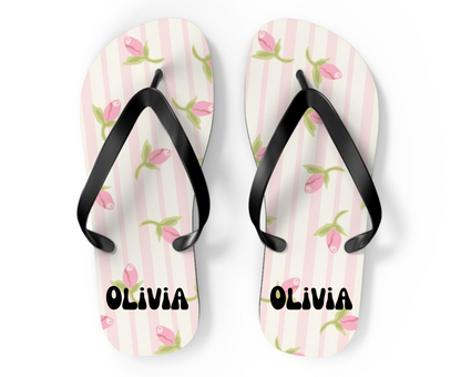 Customizable: Chic Floral Flip Flops for Summer, Trendy Beach Sandals, Perfect for Vacation, Gifts for Her