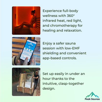 Peak Saunas Olympus Luxury 1-2 Person FAR Infrared Sauna with Smart WiFi App Control