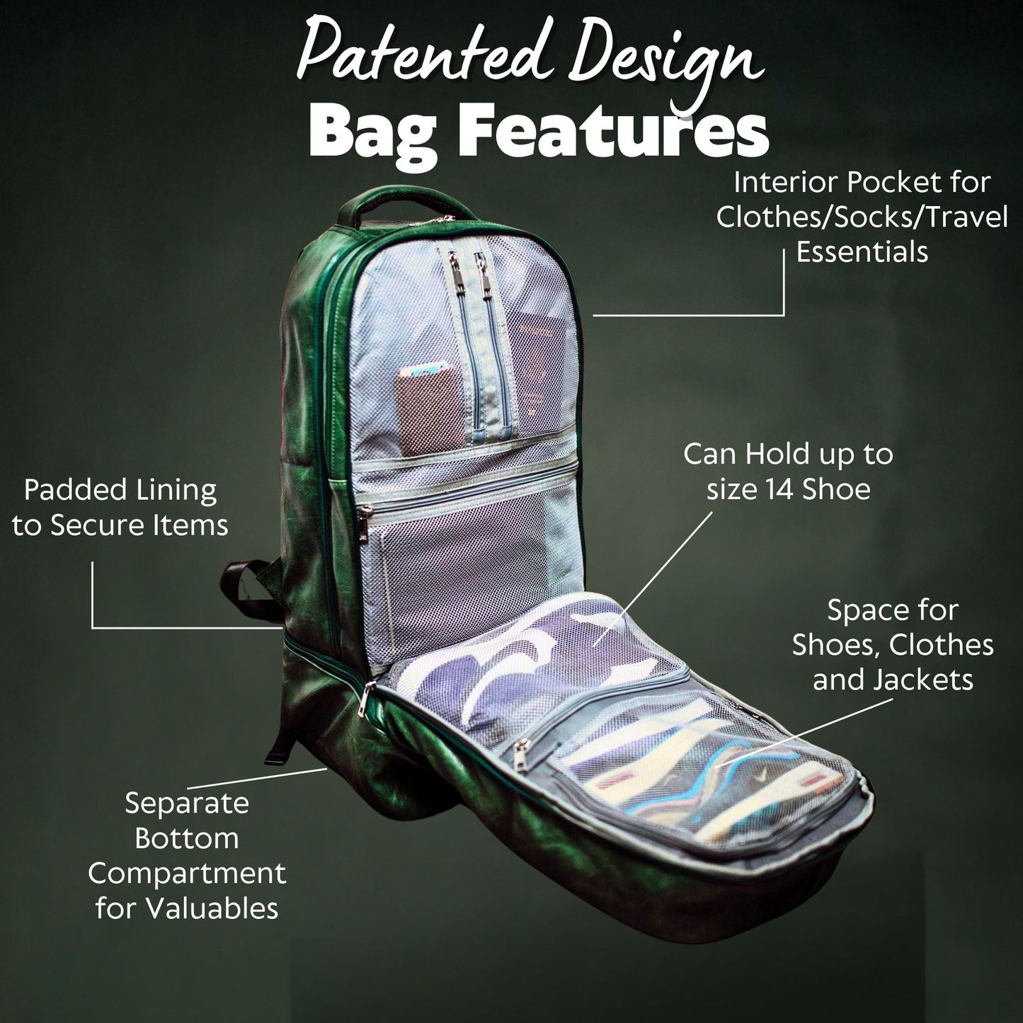 Emerald Green Leather Carry-On Patented Backpack (Only 300 Made)