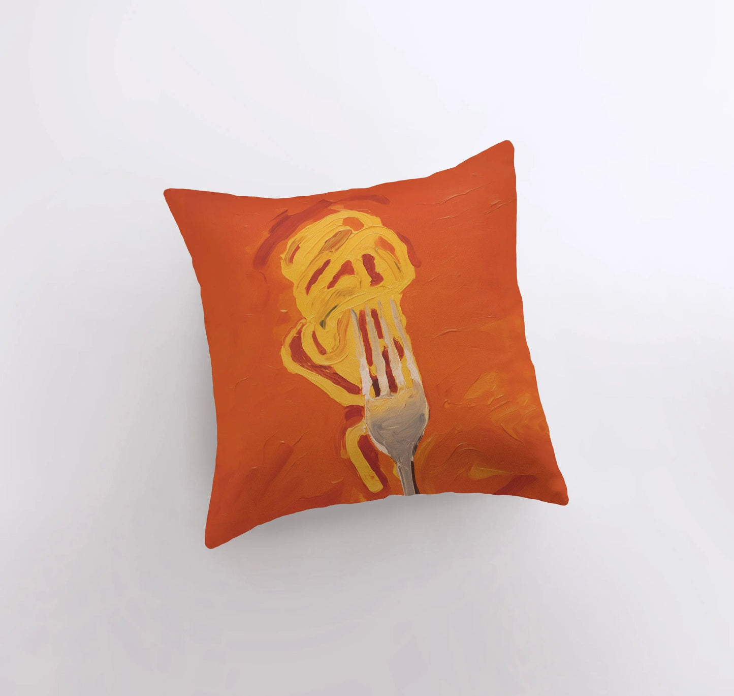 Orange Fork and Pasta | Gouache Painting | Food Pillow | Abstract