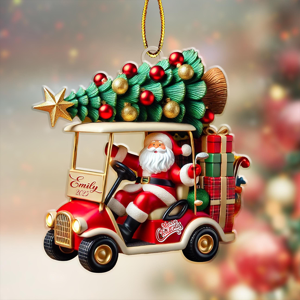 Golf Cart Santa Christmas - Personalized Custom Shaped Acrylic Ornament - Christmas Gift For Golfers, Golf Lovers