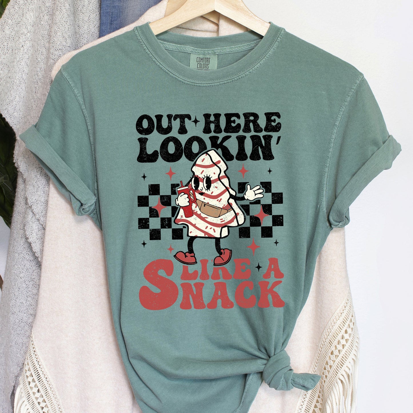 Out Here Lookin Like A Snack, Little Debbie, Plaid, Christmas Tree, Comfort Colors Tshirt
