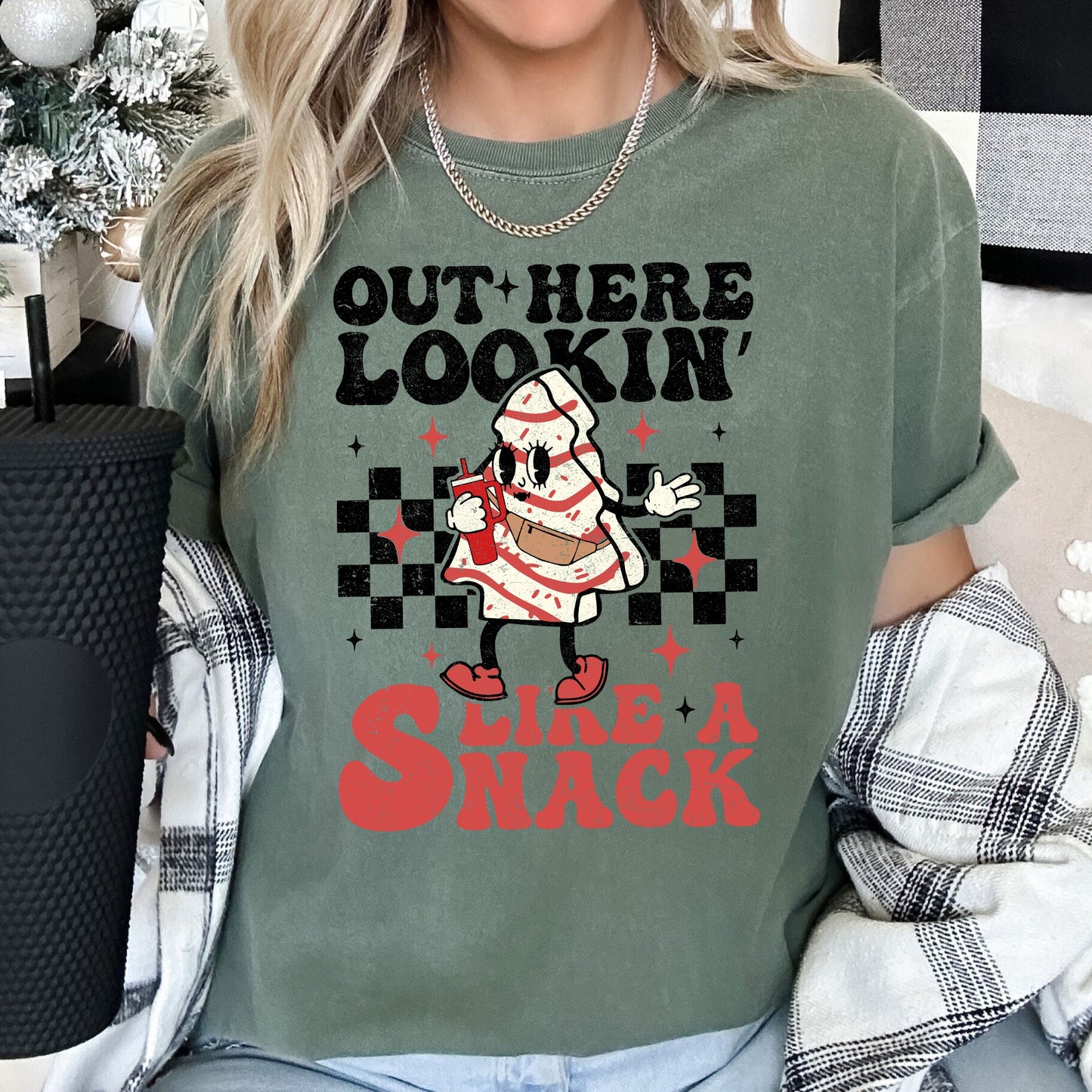 Out Here Lookin Like A Snack, Little Debbie, Plaid, Christmas Tree, Comfort Colors Tshirt
