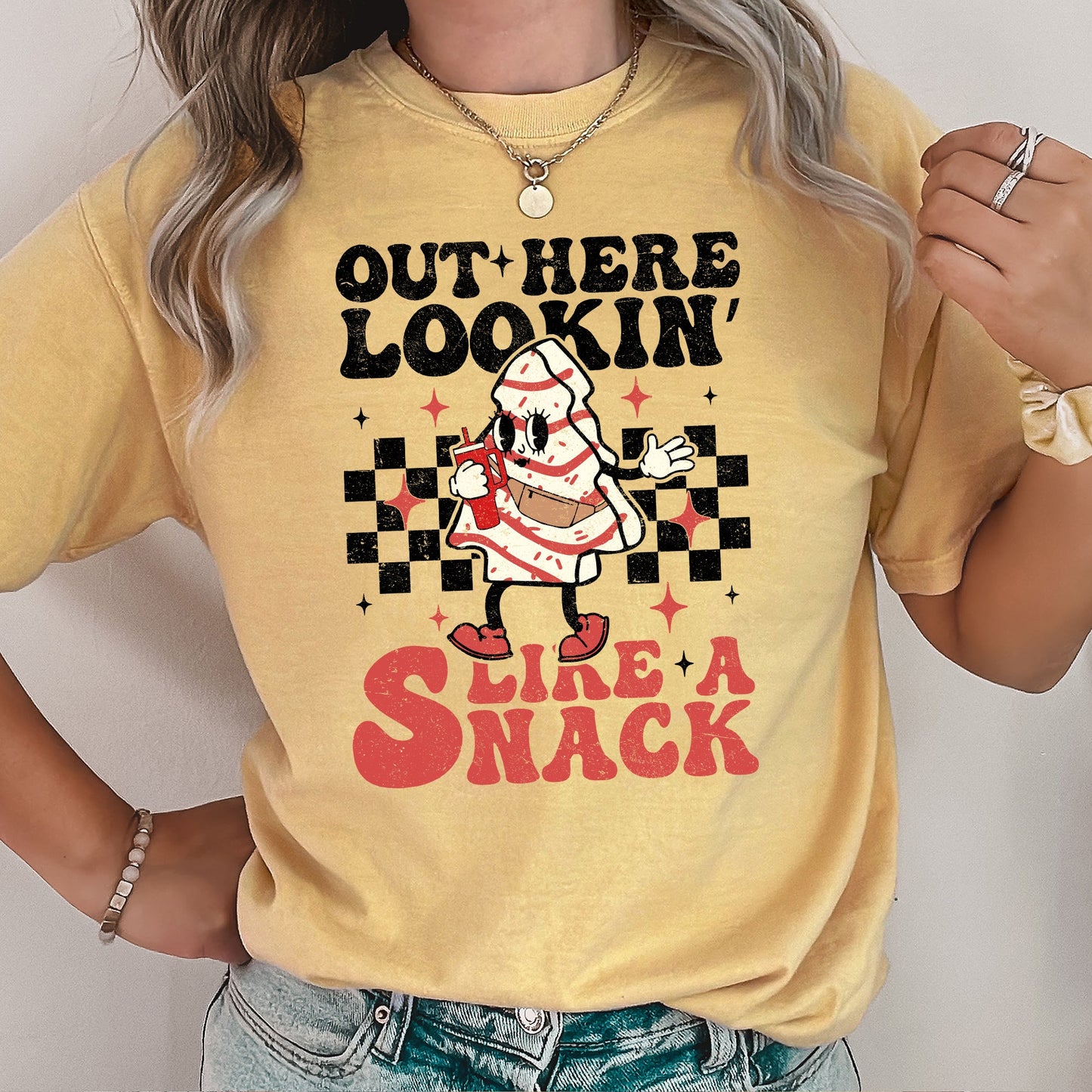 Out Here Lookin Like A Snack, Little Debbie, Plaid, Christmas Tree, Comfort Colors Tshirt