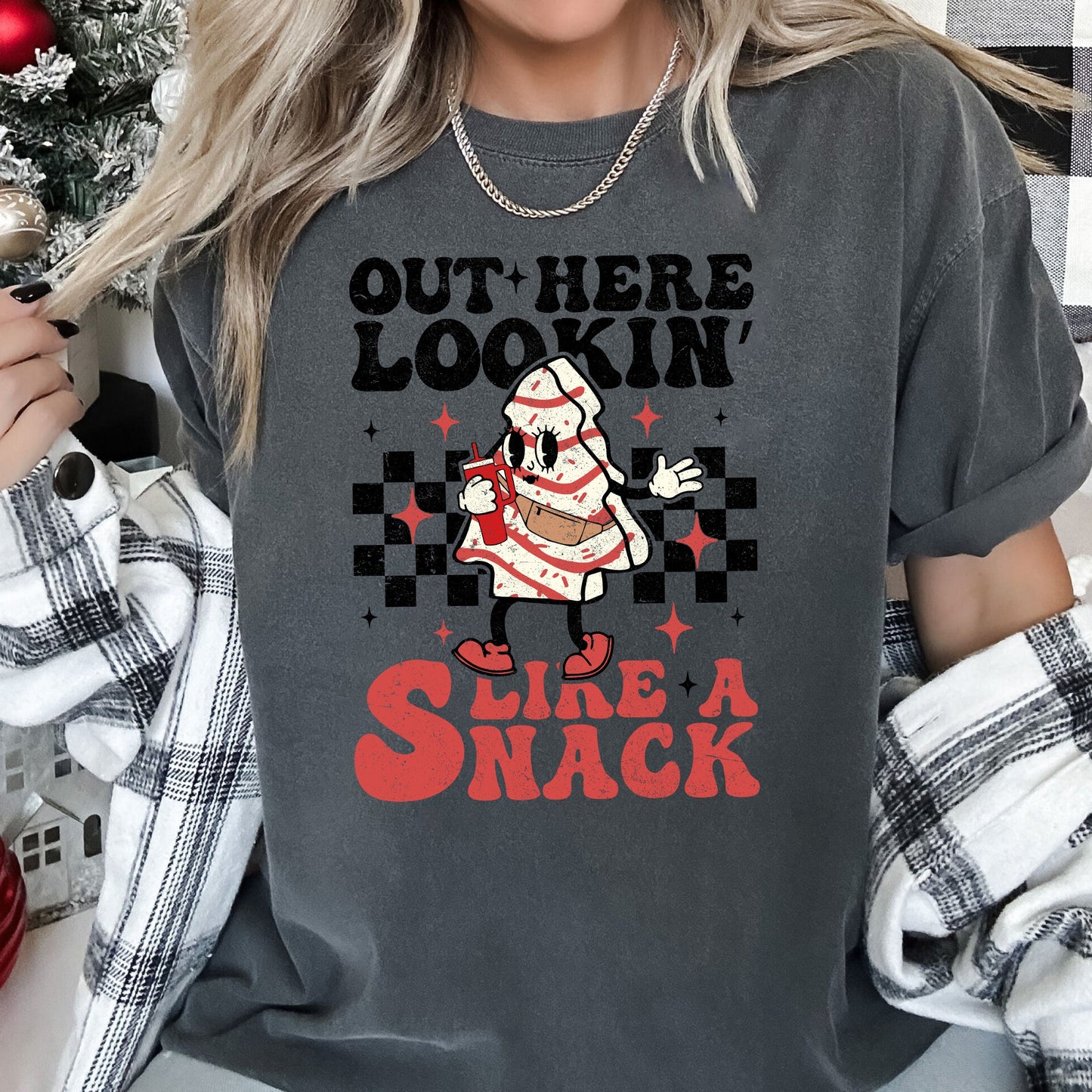 Out Here Lookin Like A Snack, Little Debbie, Plaid, Christmas Tree, Comfort Colors Tshirt