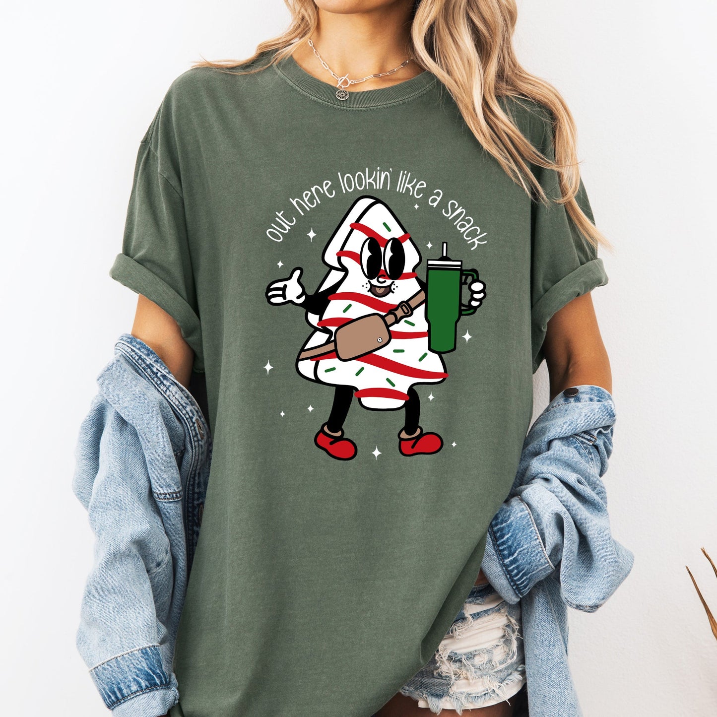 Out Here Looking Like A Snack, Christmas Cake, Funny, Cute, Santa, Xmas Tshirt Comfort Colors T-Shirt