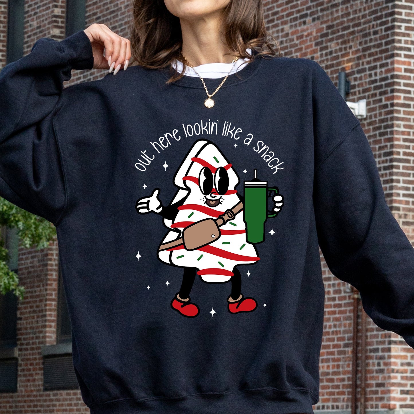 Out Here Looking Like A Snack, Christmas Cake, Funny, Cute, Santa, Xmas Sweatshirt