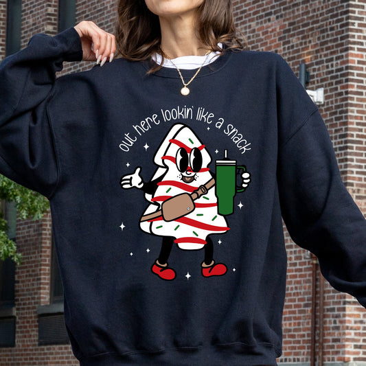 Out Here Looking Like A Snack, Christmas Cake, Funny, Cute, Santa, Xmas Sweatshirt
