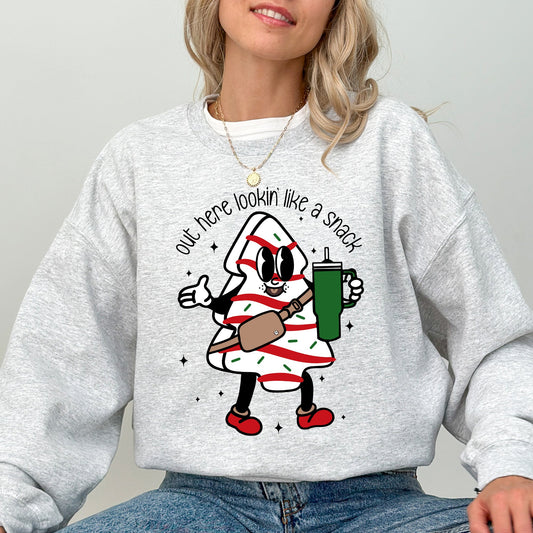 Out Here Looking Like A Snack, Christmas Cake, Funny, Cute, Santa, Xmas Sweatshirt