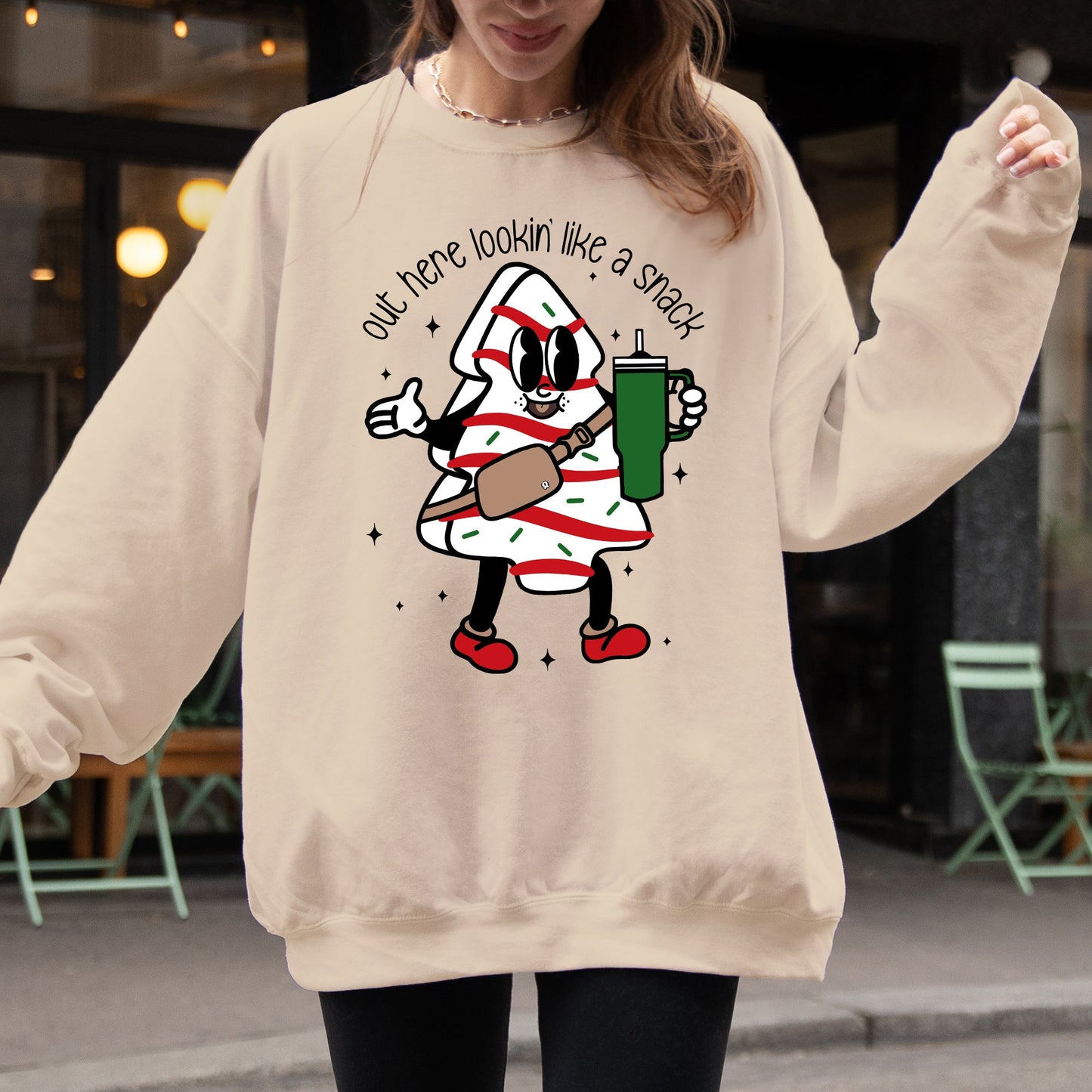 Out Here Looking Like A Snack, Christmas Cake, Funny, Cute, Santa, Xmas Sweatshirt