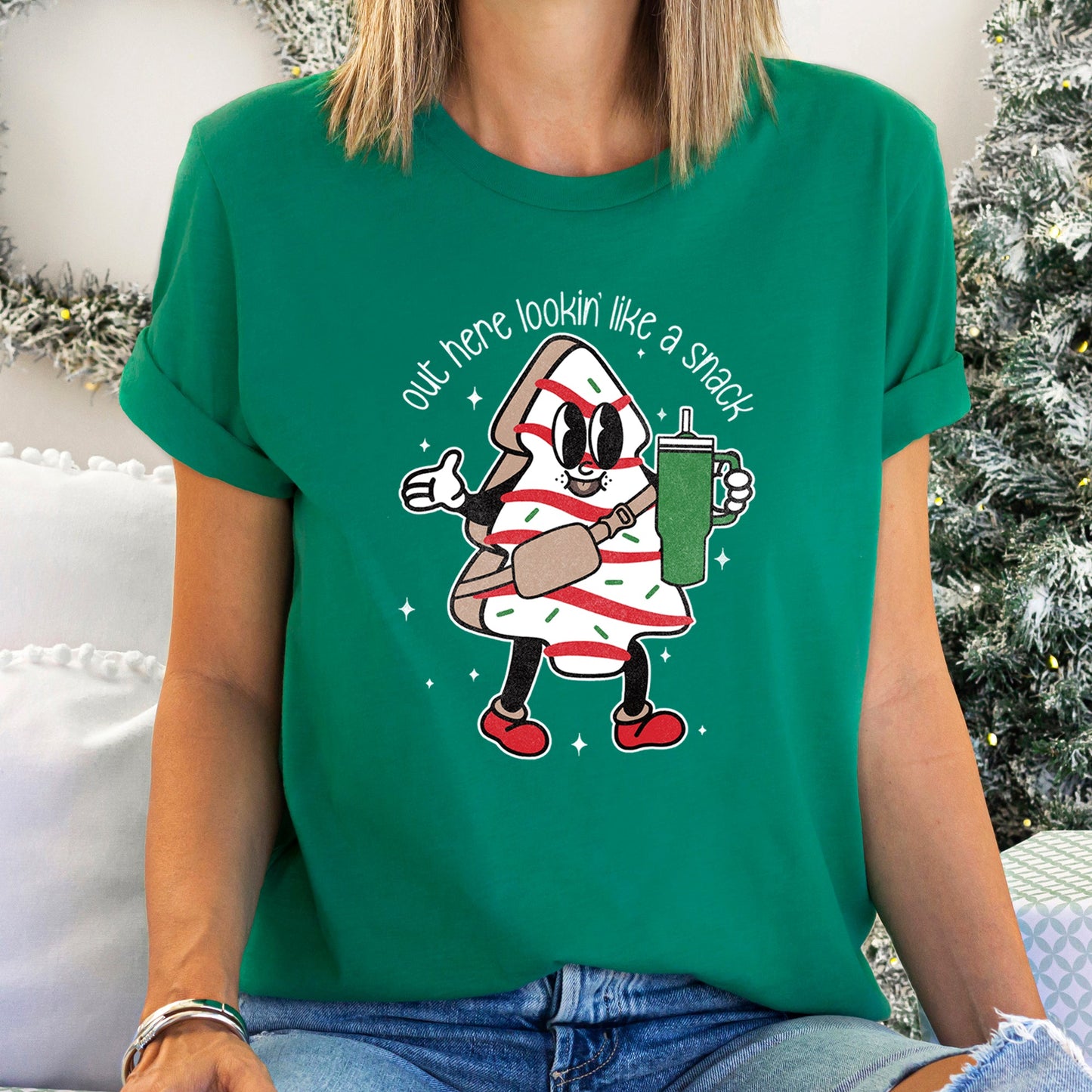 Out Here Looking Like A Snack, Christmas Tree, Little Debbie, Bougie Super Soft Tees
