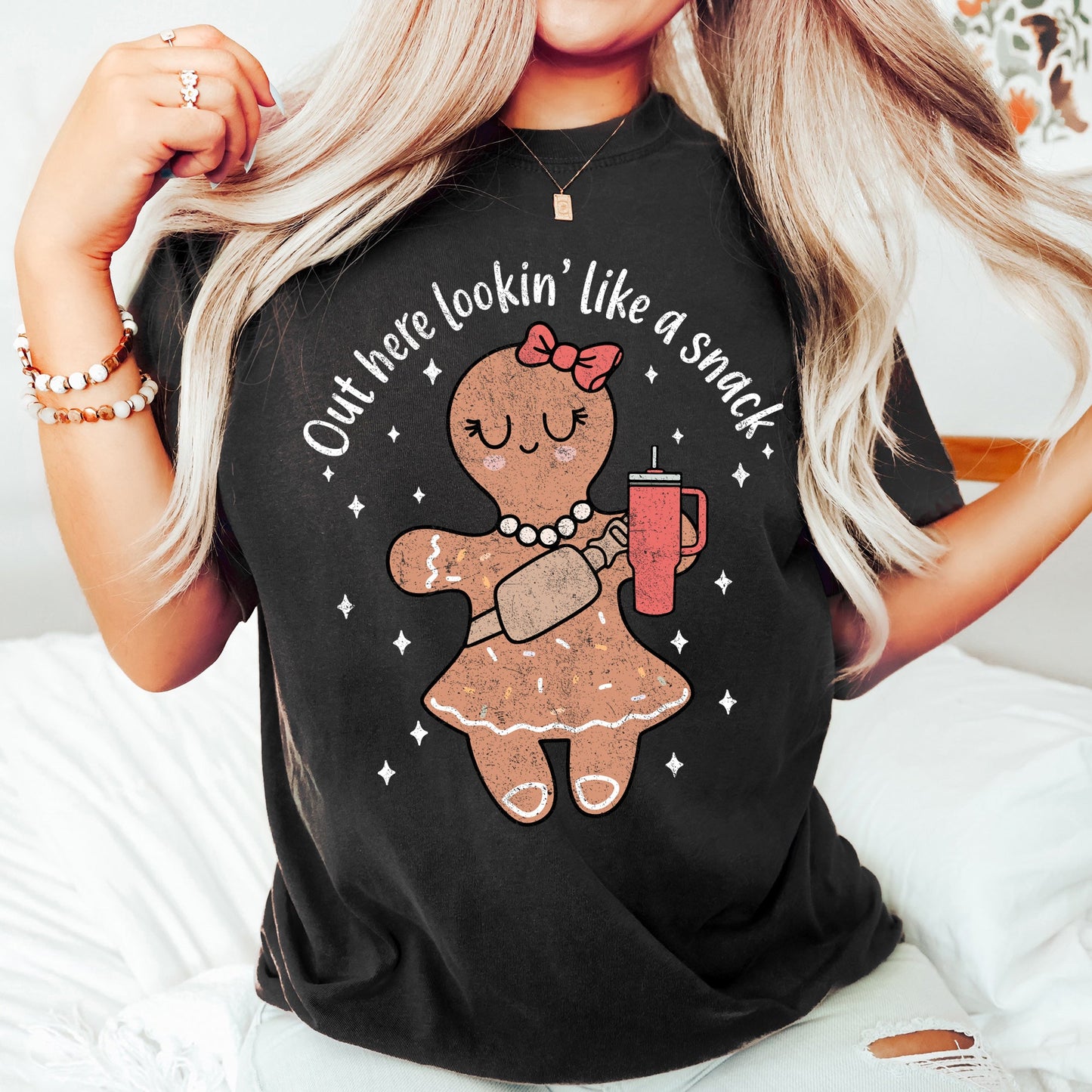 Out Here Looking Like A Snack, Gingerbread Girl, Stanley, Christmas, Comfort Colors Tshirt