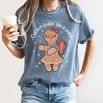 Out Here Looking Like A Snack, Gingerbread Girl, Stanley, Christmas, Comfort Colors Tshirt