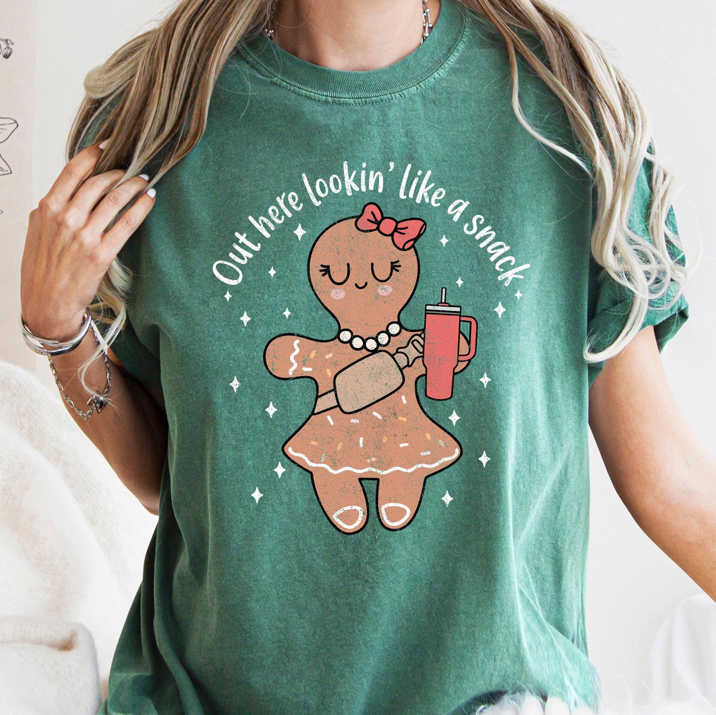 Out Here Looking Like A Snack, Gingerbread Girl, Stanley, Christmas, Comfort Colors Tshirt