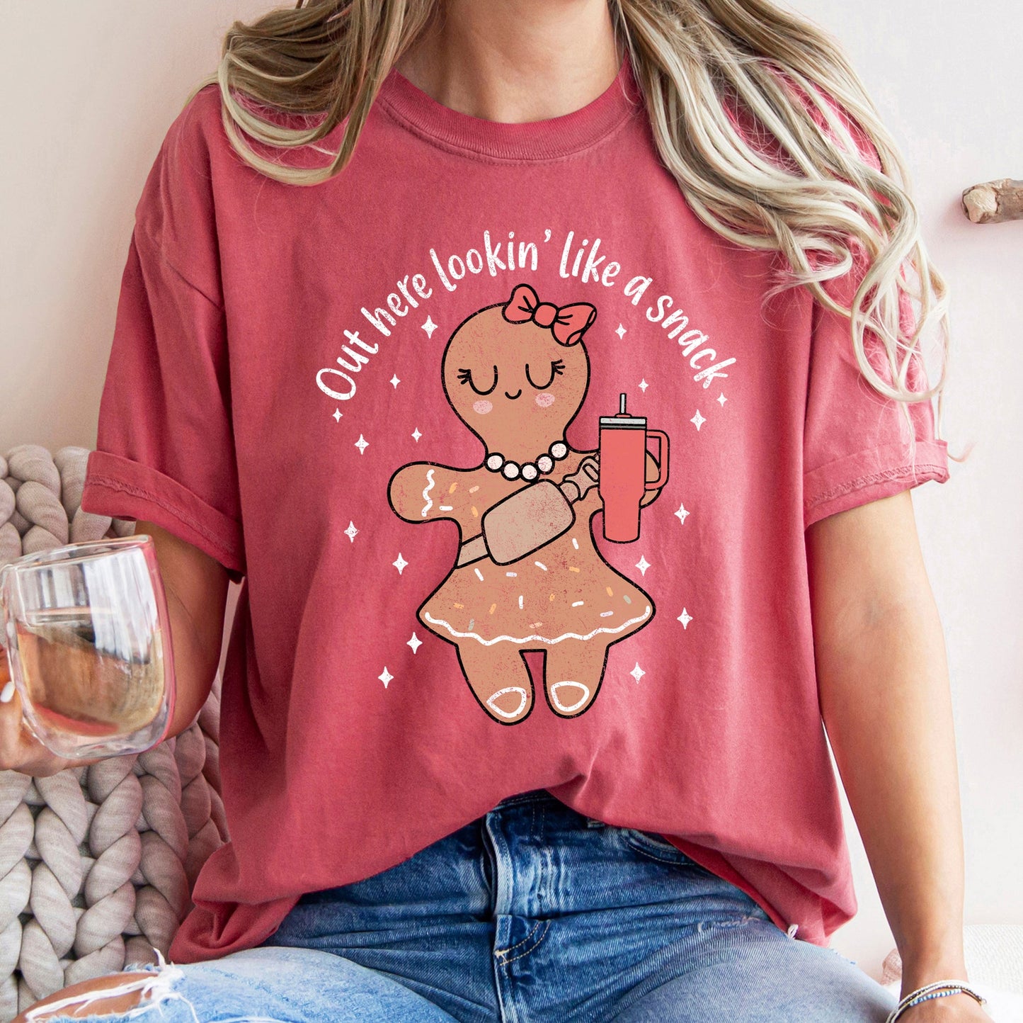 Out Here Looking Like A Snack, Gingerbread Girl, Stanley, Christmas, Comfort Colors Tshirt