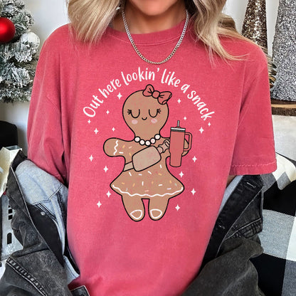 Out Here Looking Like A Snack, Gingerbread Girl, Stanley, Christmas, Comfort Colors Tshirt